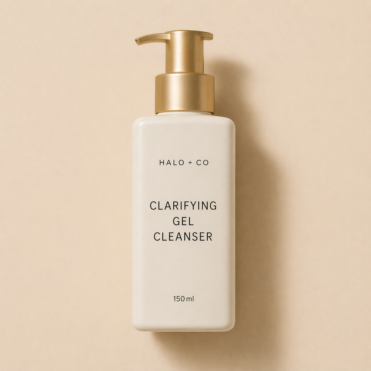 Halo + Co Clarifying Gel Cleanser 150ml on warm beige background