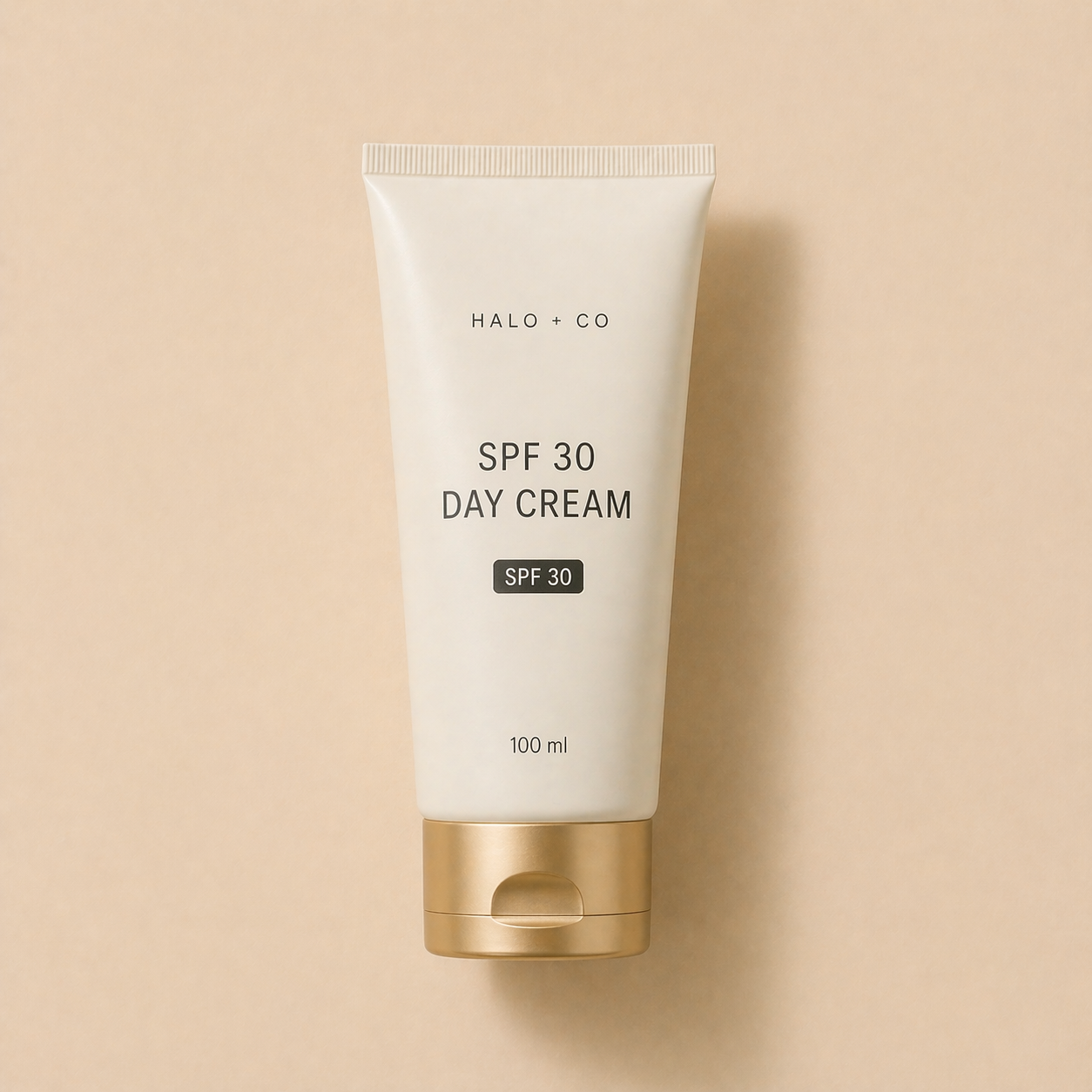Halo + Co SPF 30 Day Cream on warm beige background